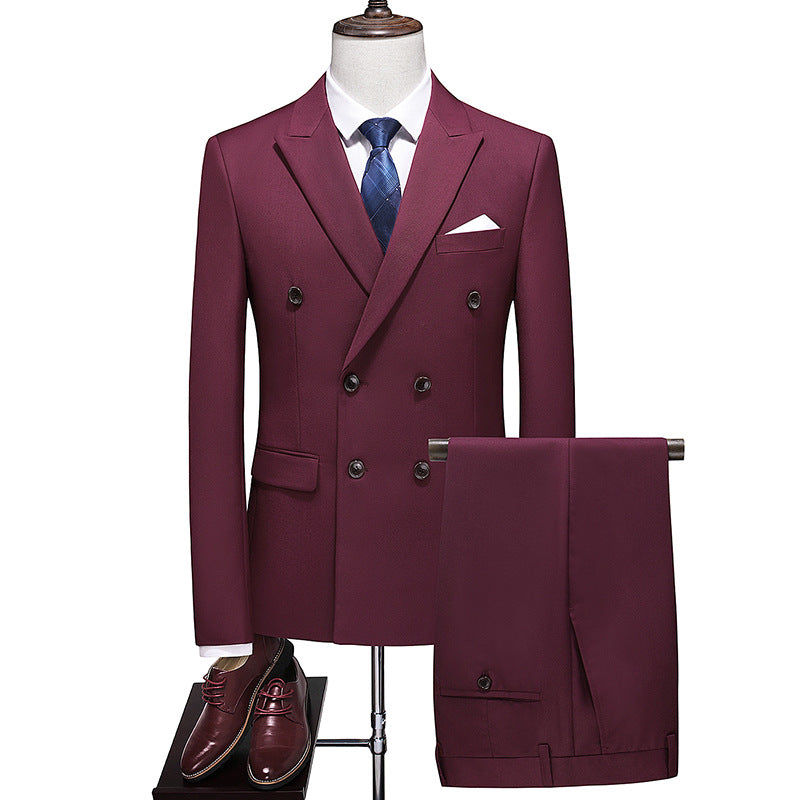 Single Breasted Burgundy 2 Pieces Men's Suits Slim Fit Solid Color Man Suit