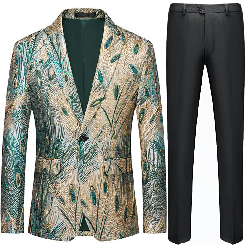 Tuxedo Action Men s Peacock Plume Jacquard Champaigne Tuxedo Jacket Green 38r