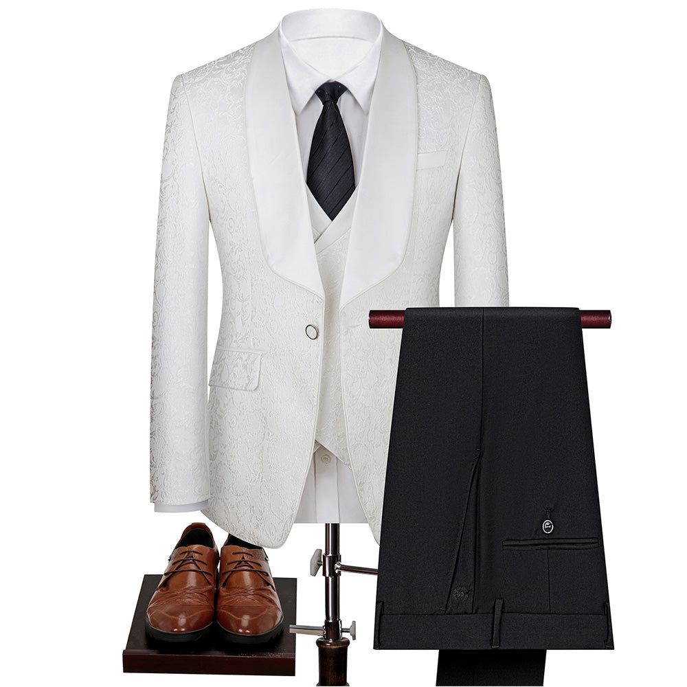 Bin Musab Jacquard Formal 3 Piece Suit for Men -  BM-000038 Merlot