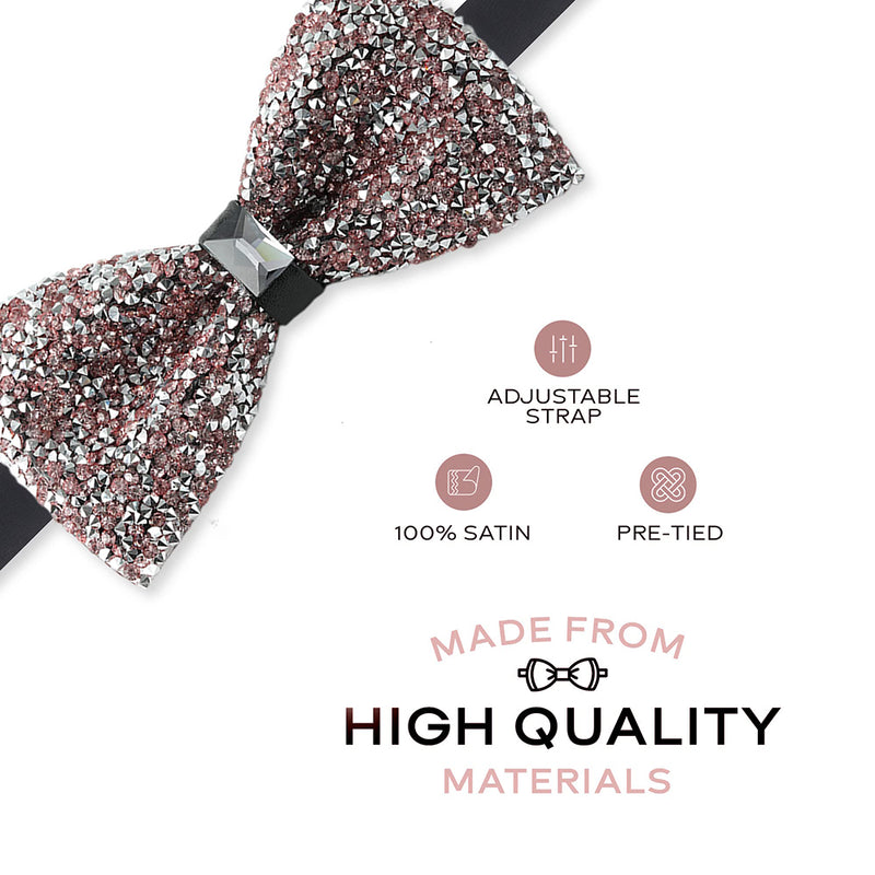 Rhinestone Pink Bow Ties for Men with Adjustable Length