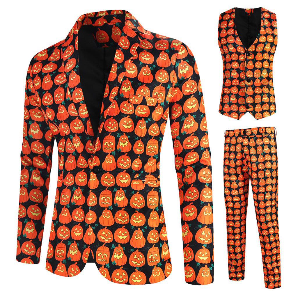 Men's 3-Piece Halloween Funny Pumpkin Pattern Suit Men's 3-Piece Halloween Funny Pumpkin Pattern Suit