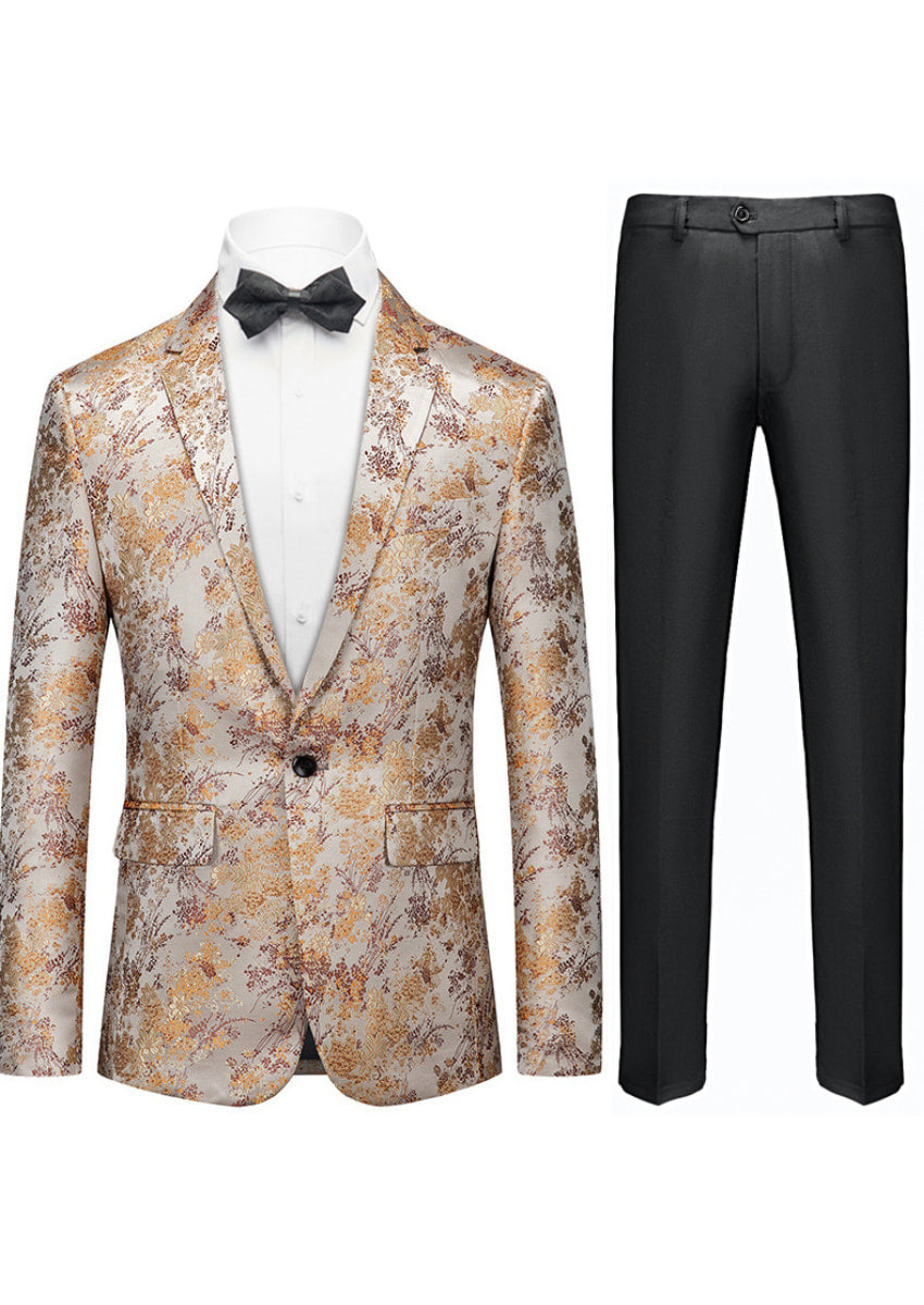 Mens Red ~ Gold 2 Button Floral Paisley Tuxedo main image 0