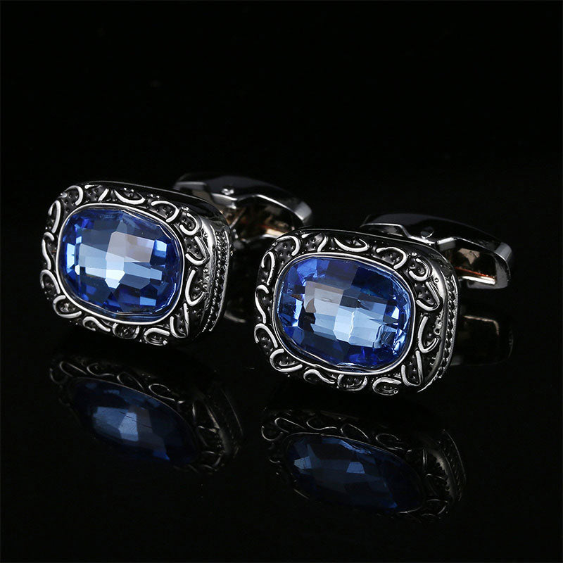 Vintage Floral Blue Diamond Crystal Cufflinks - www.tuxedoaction.com
