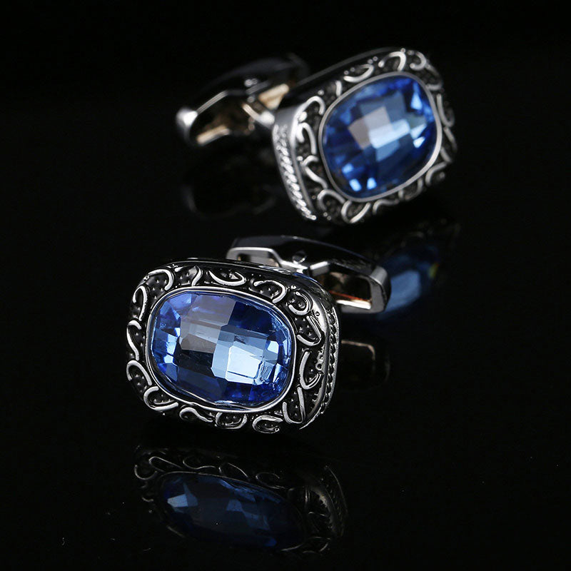 Vintage Floral Blue Diamond Crystal Cufflinks - www.tuxedoaction.com