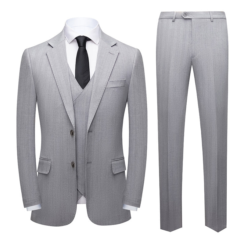 Three-Piece Light Grey Pinstripe Suit
