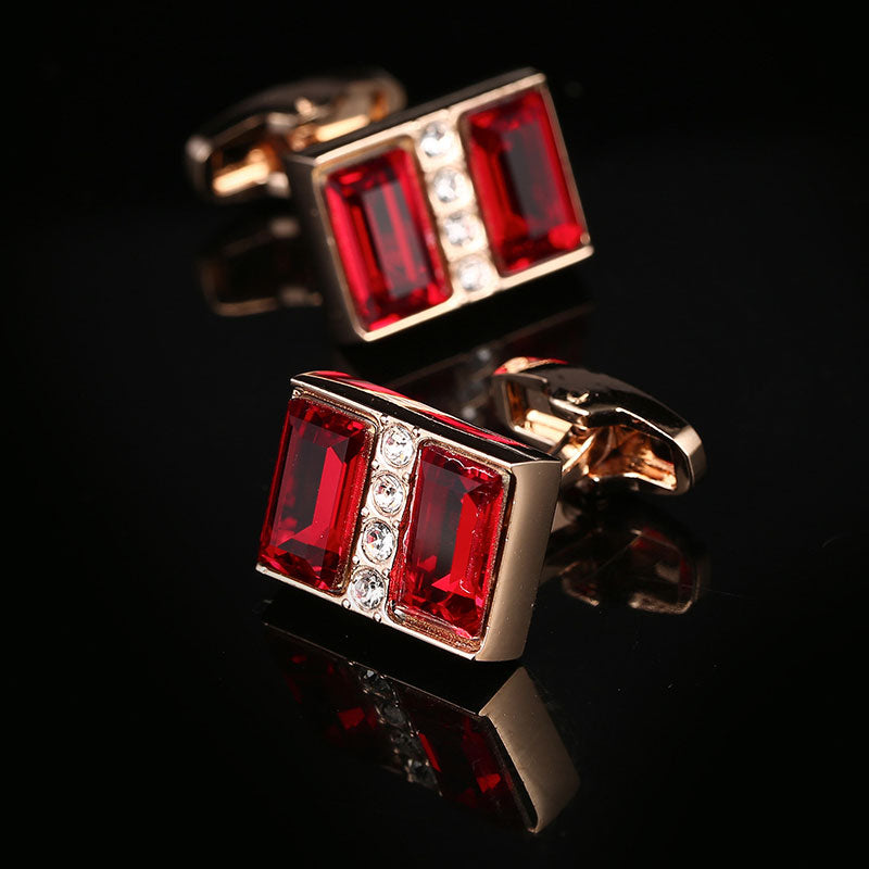 Red Crystal French Rose Gold Cufflinks - www.tuxedoaction.com