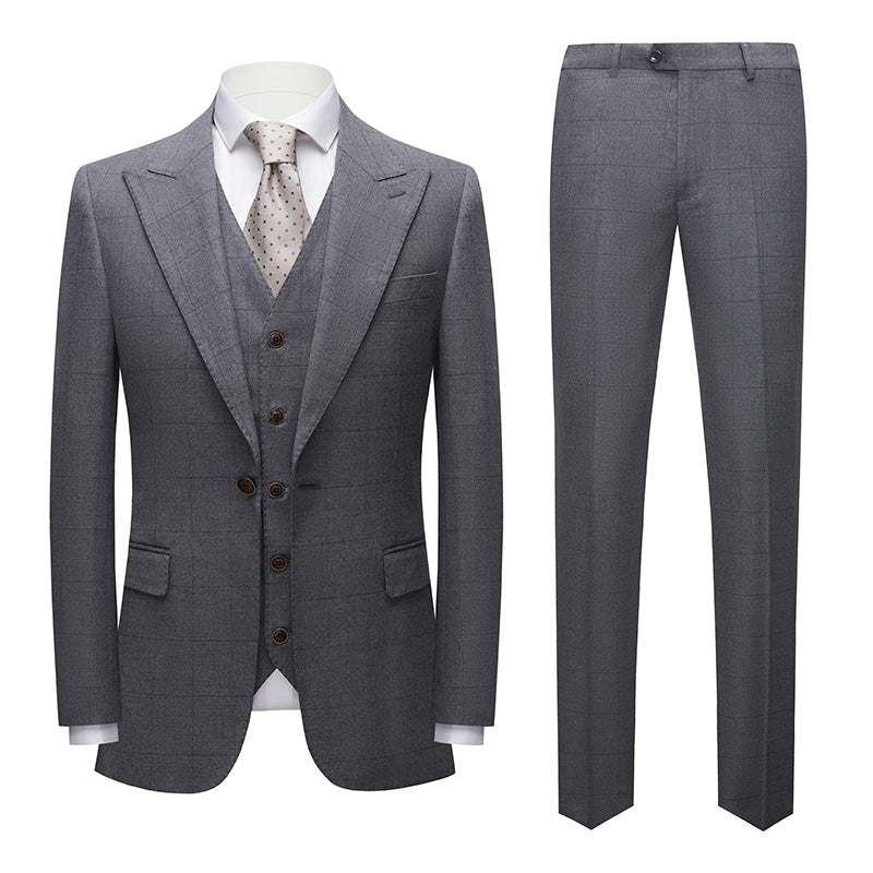 Tuxedo Action Men's 3-Piece Business Checkered Light Gray Suit, Grey / 1*Top-Clothes + 1*Vest + 1*Pants / 38r