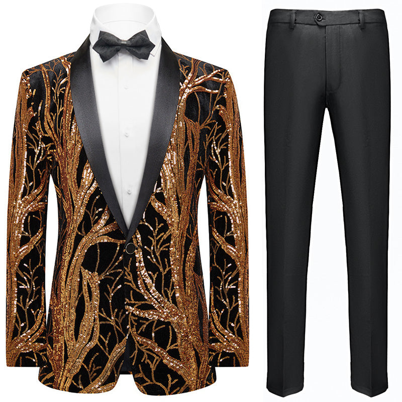 Black and Gold Sequin Prom Suit