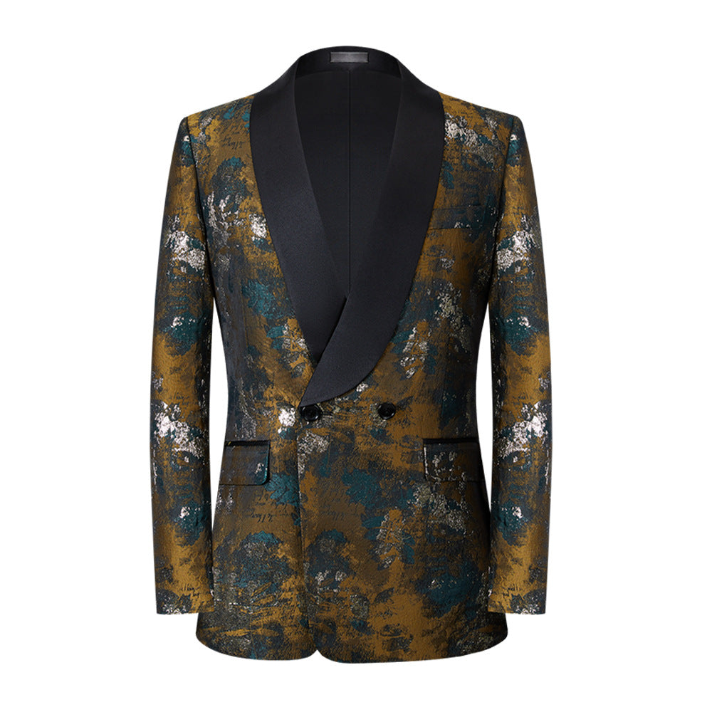 Mens Green Tuxedo Jacket with Floral Pattern Shawl Lapel Double Breasted - Blazer main image 0
