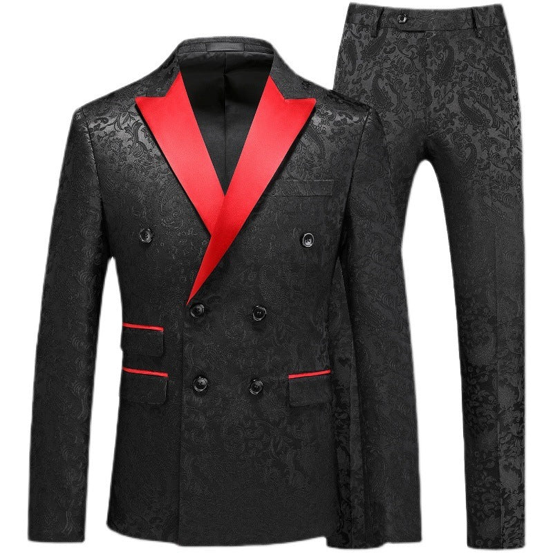 Tuxedo Action Men's 3-Piece Jacquard Red Peak Lapel Double Breasted Black Tuxedo, Black / 1*Top-clothes + 1*Vest + 1*Pants / 38R Tuxedo Action Men's 3-Piece Jacquard Red Peak Lapel Double Breasted Black Tuxedo, Black / 1*Top-clothes + 1*Vest + 1*Pants / 38R