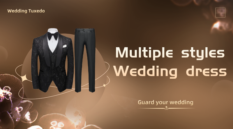The wedding black tuxedo was paired with a combination of five colors The wedding black tuxedo was paired with a combination of five colors