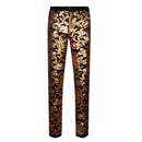 【Seleccione la talla de pantalón para el conjunto】Pantalones bordados de lujo brillantes para hombre dorados
