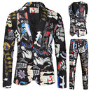 Traje casual de 3 piezas con estampado de grafiti y retrato de moda para hombre
