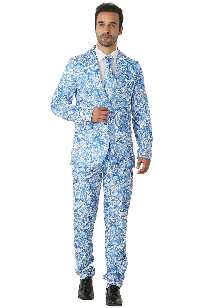 White and Blue Paisley Suit