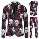 Traje de festival de música para hombre con estampado de calaveras vibrantes