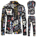 Traje casual de 3 piezas con estampado de grafiti y retrato de moda para hombre