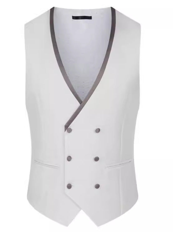 Floral Jacquard White Tuxedo Vest