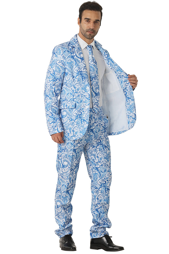 White and Blue Paisley Suit - 1