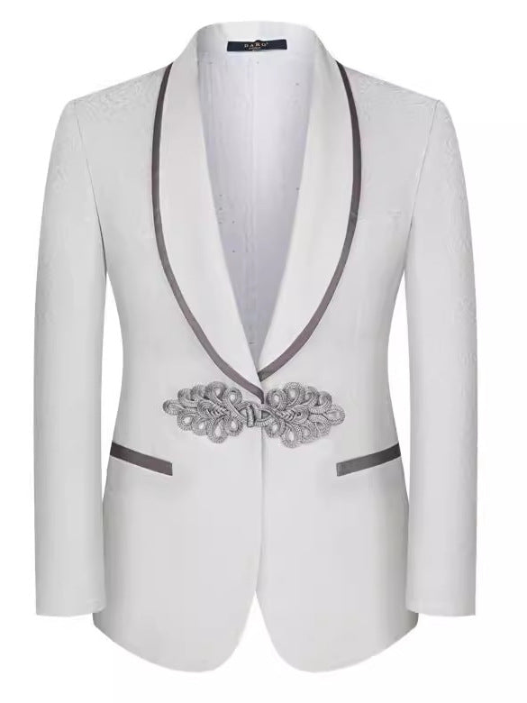 Floral Jacquard White Tuxedo - 3