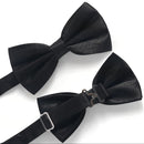 Men's Classic Black Bow Tie & Suspenders Set
