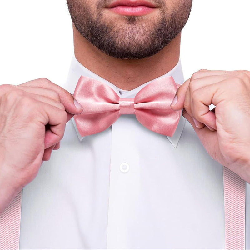 Men's Classic Pink Bow Tie & Suspenders Set