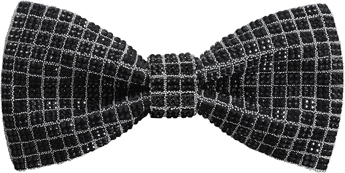 Rhinestone Black Plaid Bow Tie