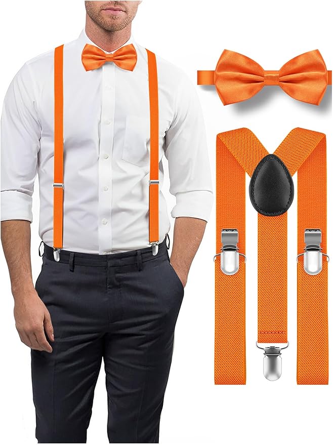 Men's Classic Orange Bow Tie & Suspenders Set