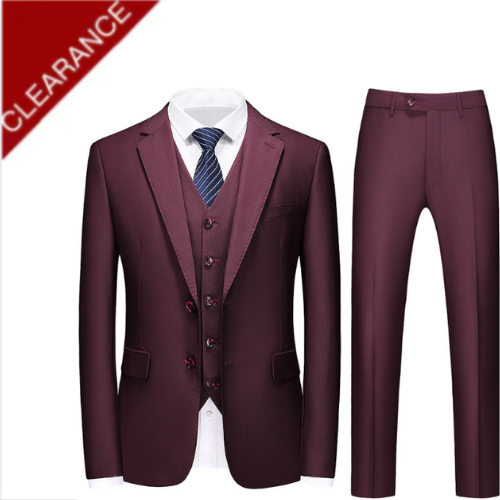 Men’s 3-Piece Two Button Classic Style Burgundy Business Suit