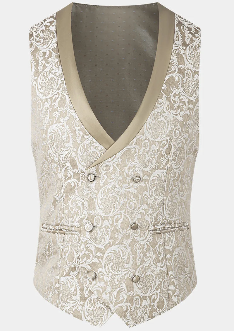 Costume de mariage 3 pièces pour homme en jacquard damassé champagne