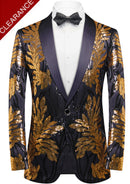 Men's Sequin Golden Leaves Embroidery Tuxedo
