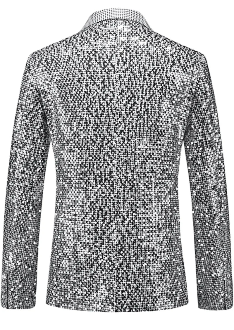 Men's Metallic Sequin Silver Suit Jacket