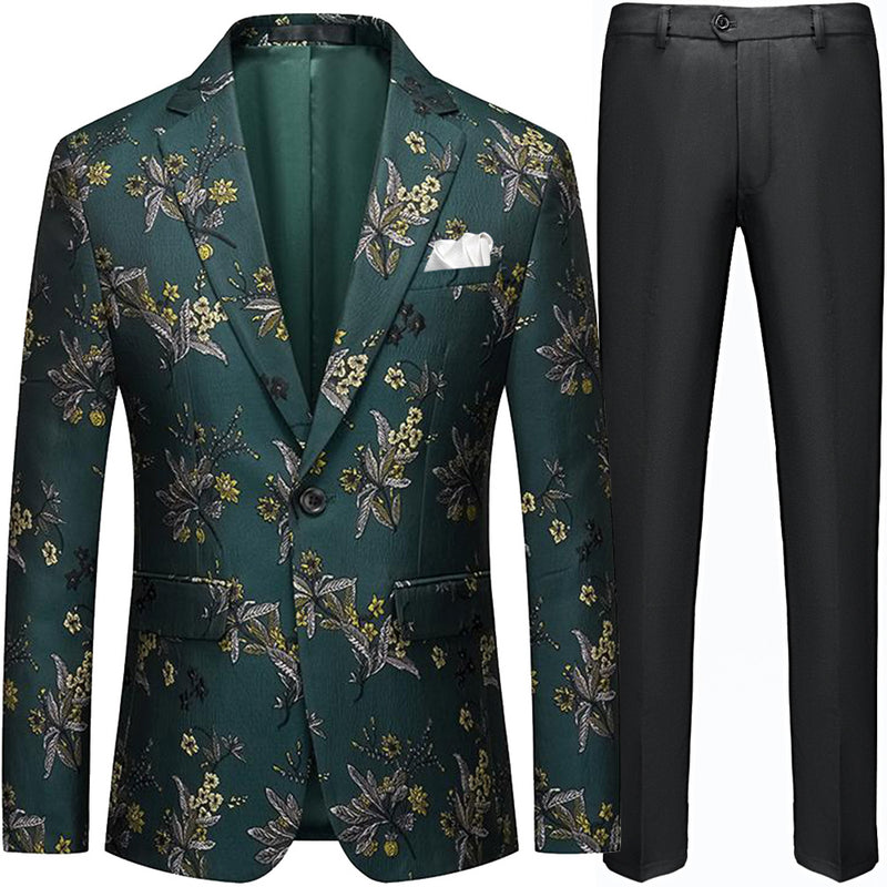 Men's Jacquard Embroidered Green Tuxedo Jacket