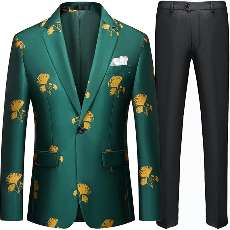 Men's Ginkgo Leaf Green Tuxedo Jacket