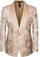 Traje de boda de 3 piezas en jacquard dorado color champán para hombre