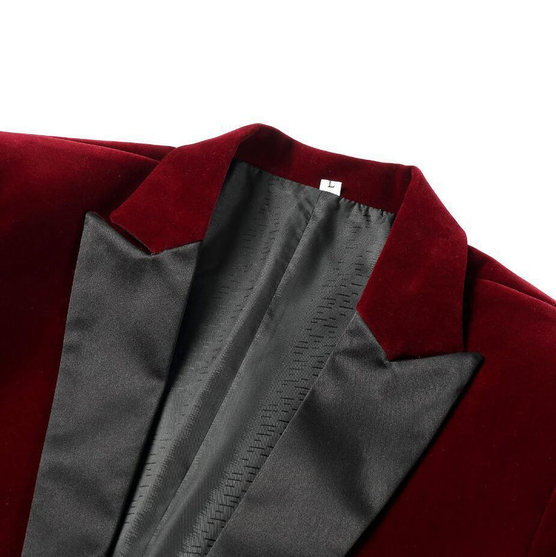 Men's 2-Piece Peak Lapel Burgundy Velvet Tuxedo