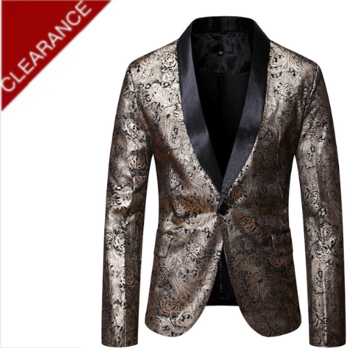 Men's Metallic Rose Print Tuxedo Gold