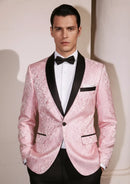 Men's 2-Piece Pink Jacquard Embroidery Paisley Tuxedo