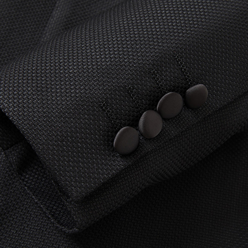Men's 2-Piece Pure Black Double-Breasted Suit