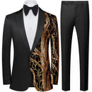 Costume 2 pièces pour homme, smoking noir à branches et sequins dorés