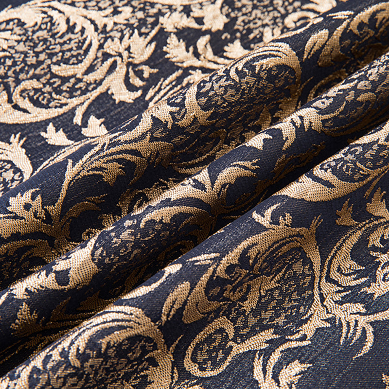 Gold Damask Navy Blue Suit Fabric