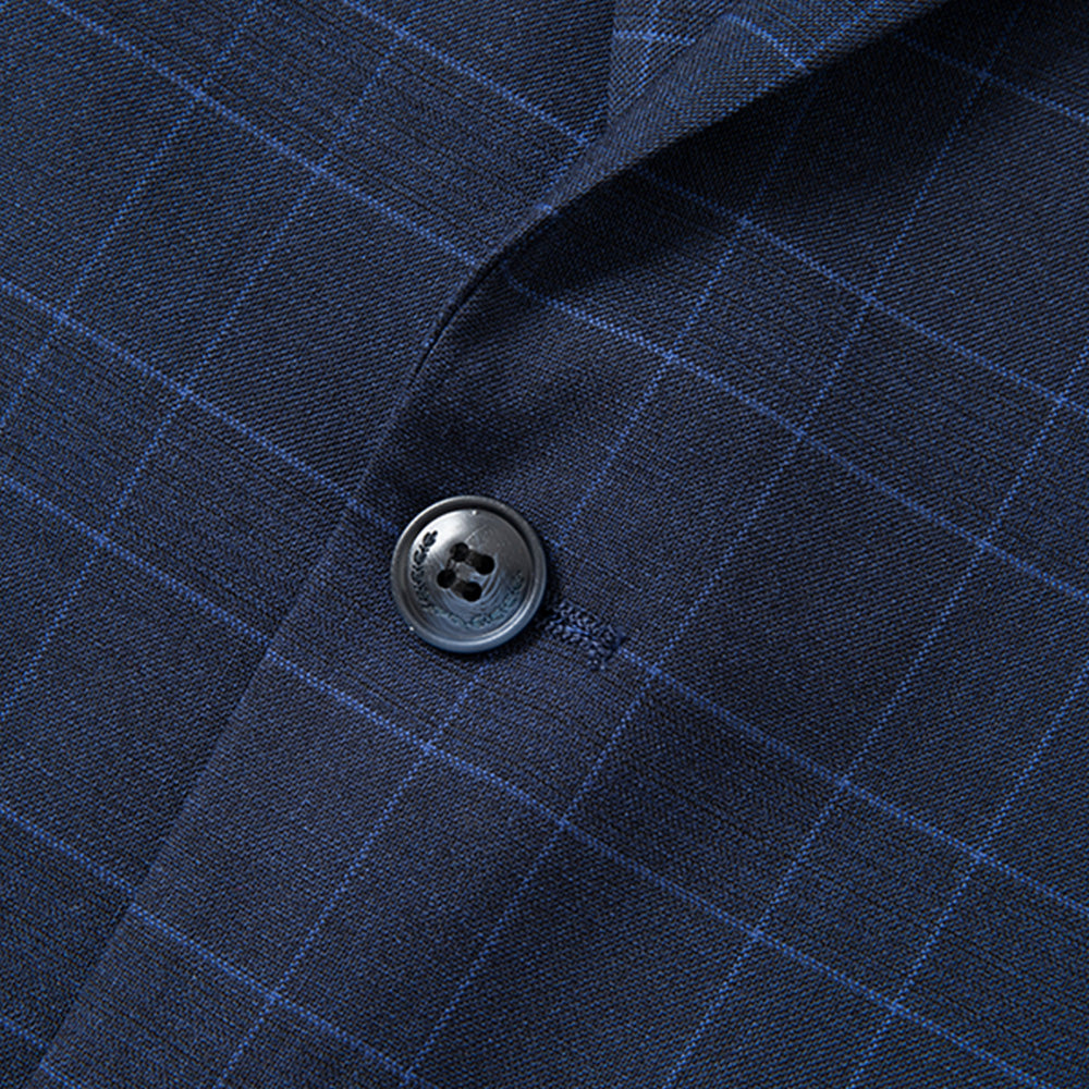 Men's 3 Piece One Button Navy Plaid Tuxedo main image 0