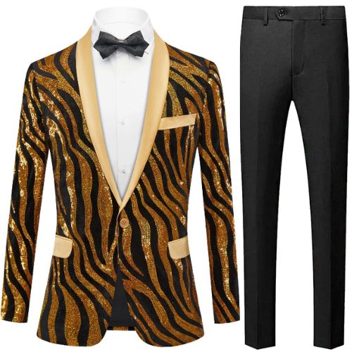 Tiger Striped Sequin Golden Tuxedo