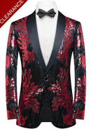 Men's Red Sequin Laurel Embroidery Black Jacket