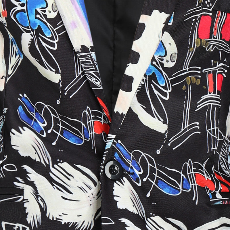 Men's 3-Piece Fashion Portrait Graffiti Print Casual Suit