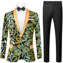 Esmoquin de un botón con lentejuelas y hojas verdes para hombre