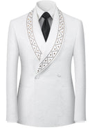 White 2-Piece Floral Jacquard Tuxedo