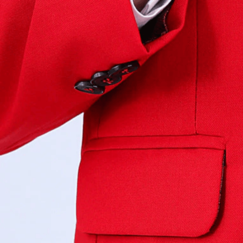 Costume 3 pièces rouge élégant à revers crantés pour garçon