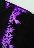 Purple Embroidery Black Velvet Tuxedo