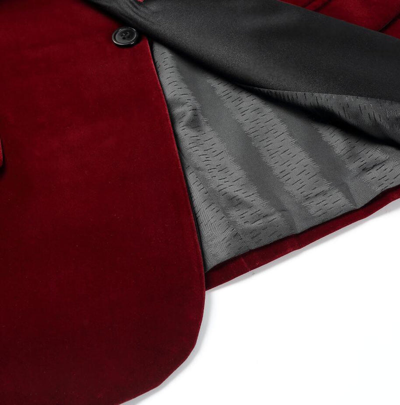 Men's 2-Piece Peak Lapel Burgundy Velvet Tuxedo