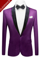 Men's Classic Velvet Closure Collar Purple Tuxedo Jacket